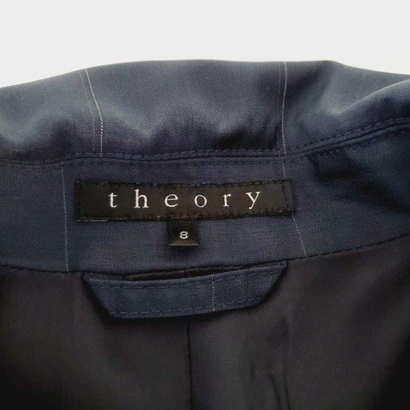 Theory Blazer Wool Check Work Career Preppy Sophisticated Academia Navy 8 - Picture 6 of 11